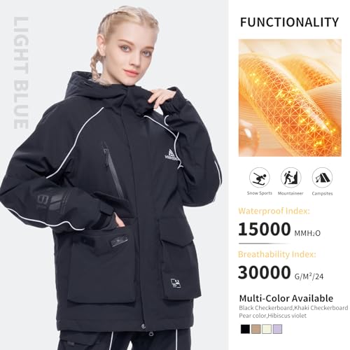 HIGH EXPERIENCE Ski Jacket Snowboard Coat Snow Winter Waterproof Insulated Windproof Baggy Warm Hooded Jacket for Men Women (US, Alpha, Medium, Regular, Regular, Black) - Image 3