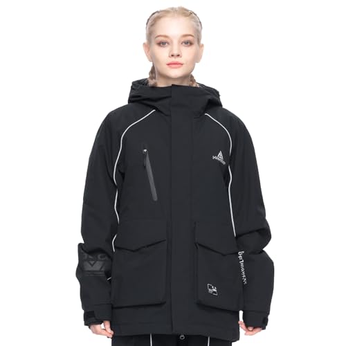 HIGH EXPERIENCE Ski Jacket Snowboard Coat Snow Winter Waterproof Insulated Windproof Baggy Warm Hooded Jacket for Men Women (US, Alpha, Medium, Regular, Regular, Black) - Image 1