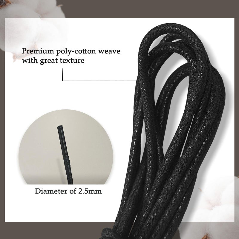 YOLCAR 2 Pairs Waxed Round Shoe Laces, 80cm/31.5" Formal Business Oxford Shoelaces for Men or Women's Dress Shoes, 2.5mm, Black - Image 2