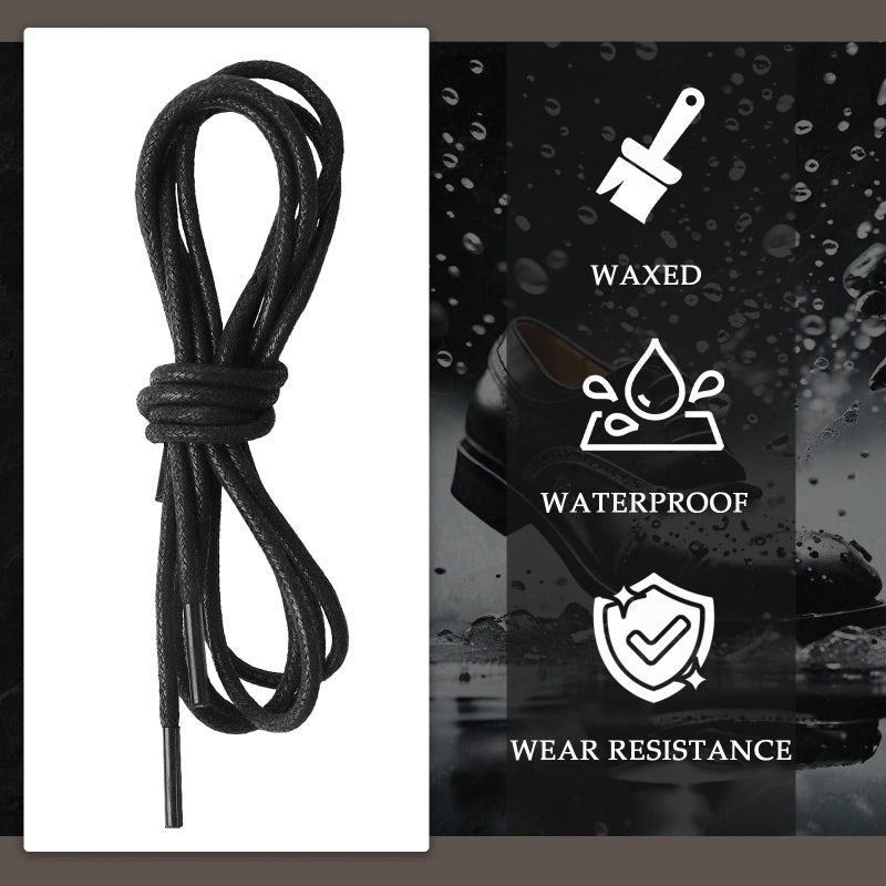 YOLCAR 2 Pairs Waxed Round Shoe Laces, 80cm/31.5" Formal Business Oxford Shoelaces for Men or Women's Dress Shoes, 2.5mm, Black - Image 3
