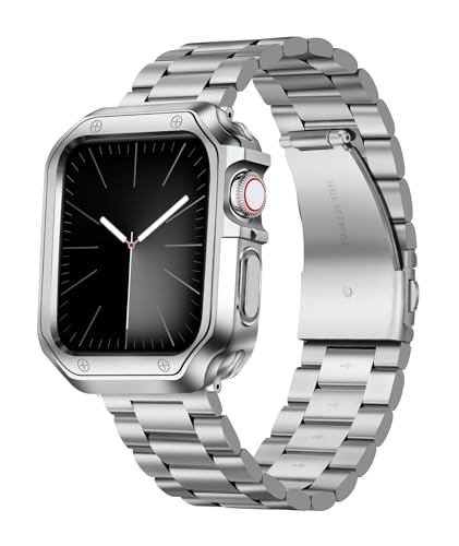 BINLUN Compatible with Apple Watch Band 41mm 40mm 38mm Matte Stainless Steel Silver Metal Watch Strap with Polished Finish TPU Watch Case Compatible with iWatch Bands Series 987SE2SE654321 - Image 1