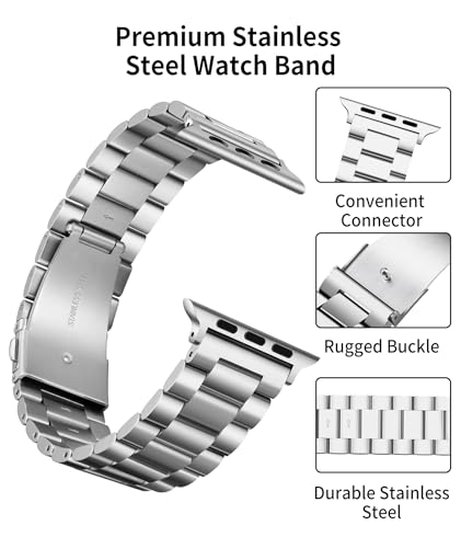 BINLUN Compatible with Apple Watch Band 41mm 40mm 38mm Matte Stainless Steel Silver Metal Watch Strap with Polished Finish TPU Watch Case Compatible with iWatch Bands Series 987SE2SE654321 - Image 3