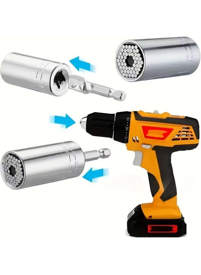 Electric Universal Socket Wrench Multi Function Magic Socket Head Drill Screw Socket with Connecting Rod Set - Image 1