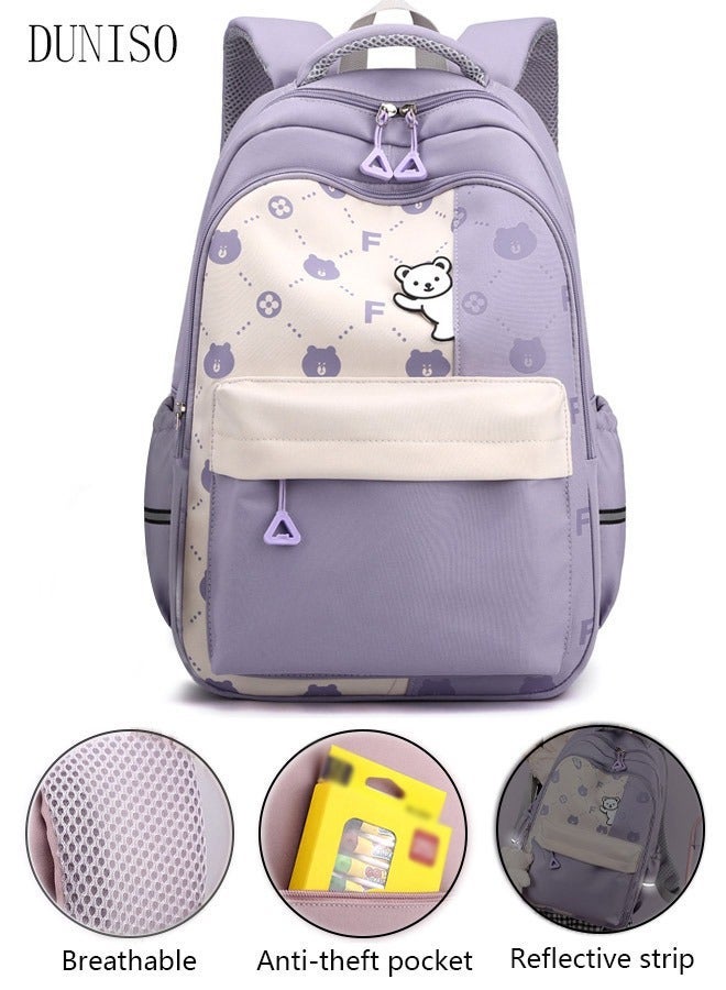 DUNISO Girl's School Backpack Waterproof Book Bag with Compartments for Teen Girl Kid Students Elementary School Kids' School Bag With Large Capacity and Reflective strip - Image 1