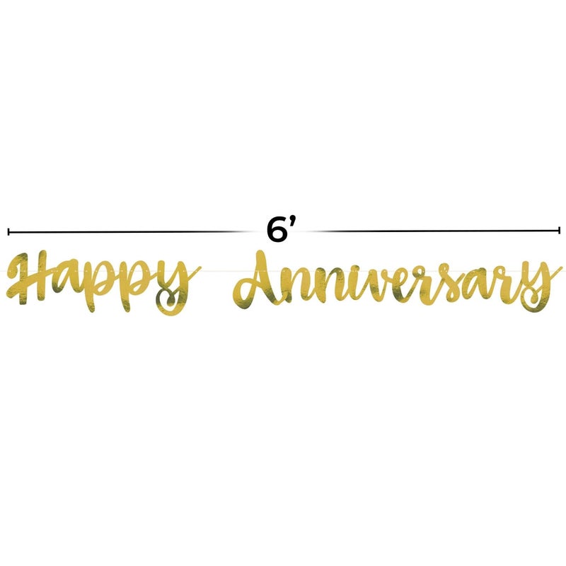 Unique Party Script Happy Anniversary Foil Banner - 3.5 Ft, Gold, 1 Pc - Image 2