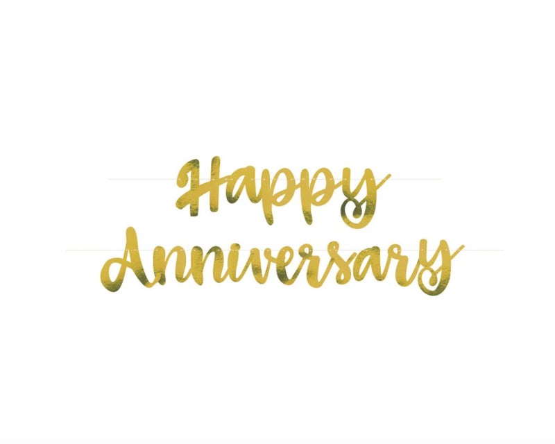 Unique Party Script Happy Anniversary Foil Banner - 3.5 Ft, Gold, 1 Pc - Image 1