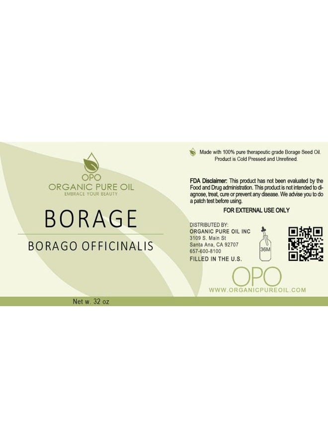 OPO Borage Seed Oil - 32 oz - Pure Unrefined Non GMO, High GLA, Bulk Natural Carrier Oil Moisturizer for Skin Hair Nails Body Soaps DIY & More - Liquid Borago Virgin Vegan - Image 2