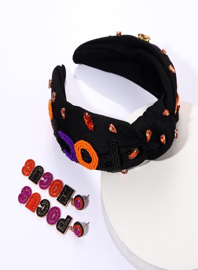 YAHPERN Halloween Headband for Women Boo HOCUS POCUS Knotted Headband Embellished Crystal Headbands Halloween Accessories (Style B) - Image 4
