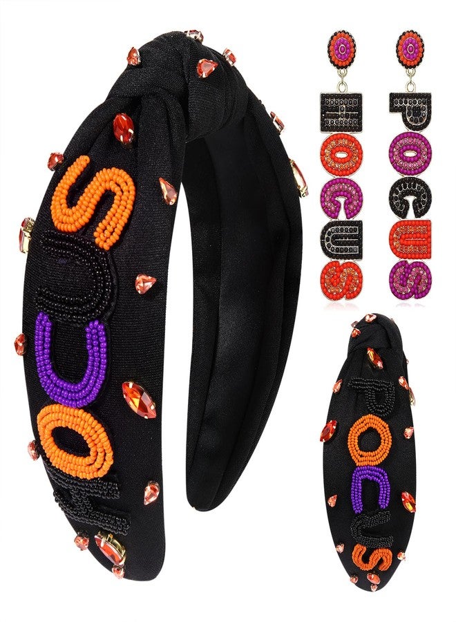 YAHPERN Halloween Headband for Women Boo HOCUS POCUS Knotted Headband Embellished Crystal Headbands Halloween Accessories (Style B) - Image 1