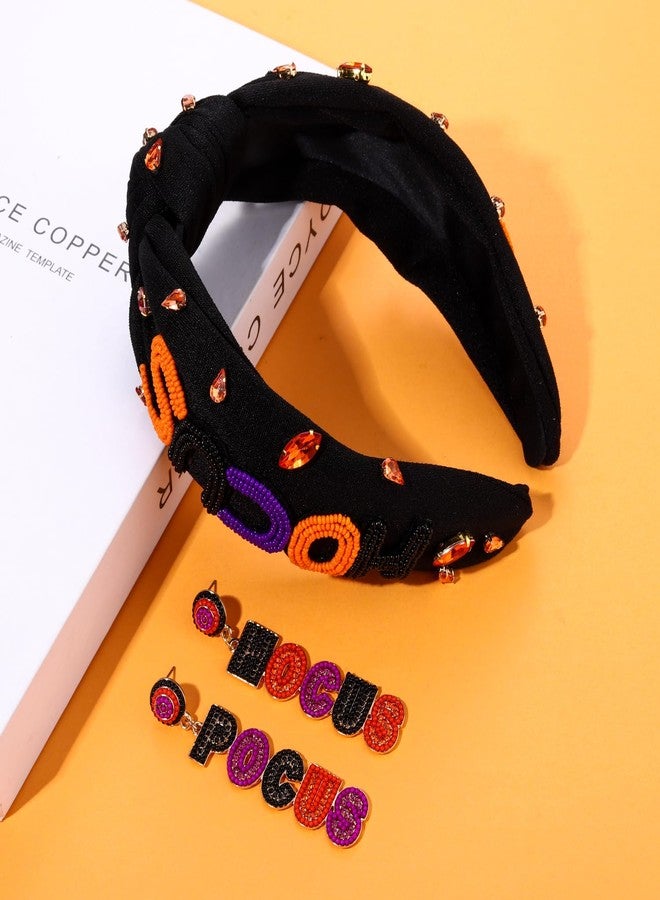 YAHPERN Halloween Headband for Women Boo HOCUS POCUS Knotted Headband Embellished Crystal Headbands Halloween Accessories (Style B) - Image 3