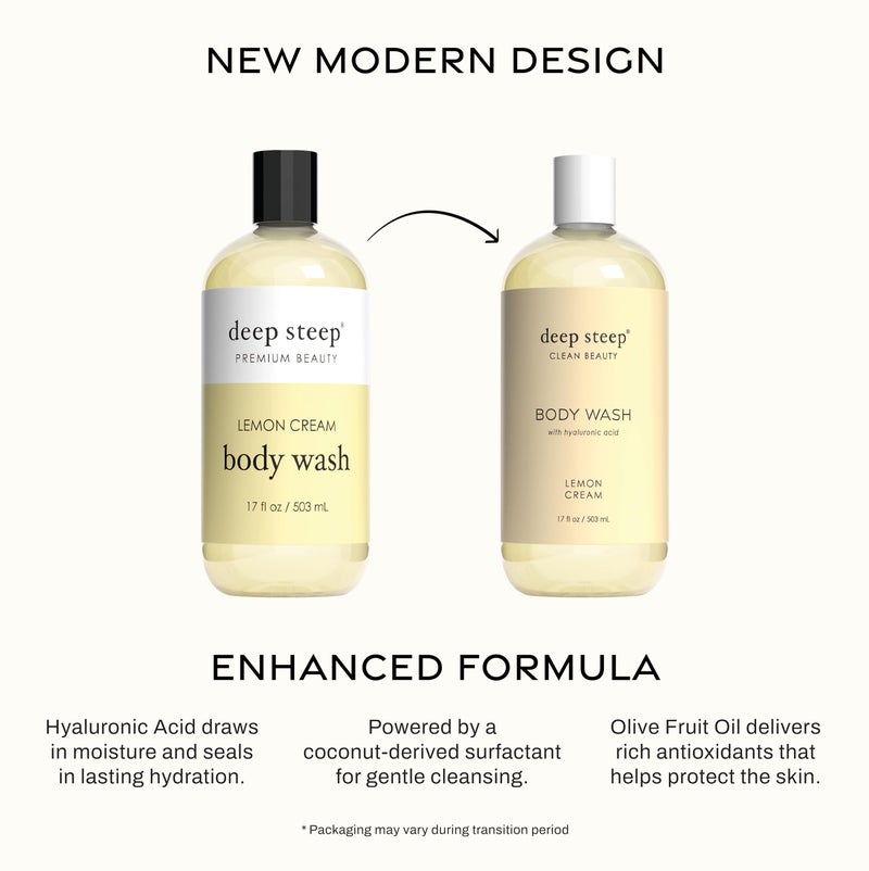 Deep Steep Body Wash, Lemon Cream, 17 oz â€“ Hydrating Shower Gel with Hyaluronic Acid, Shea Butter, Aloe Vera & Argan Oil â€“ Vegan, Clean Beauty, Clean & Refreshed Skin - Image 3