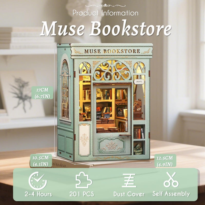 Fsolis Book Nook Kit - DIY Miniature House Kit 3D Puzzles for Adults Beginners Tiny House Mini Booknook Craft Bookshelf Decor, 281 Wooden Pieces, Gifts for Women Teenagers Book Lovers (Muse Bookstore) - Image 3
