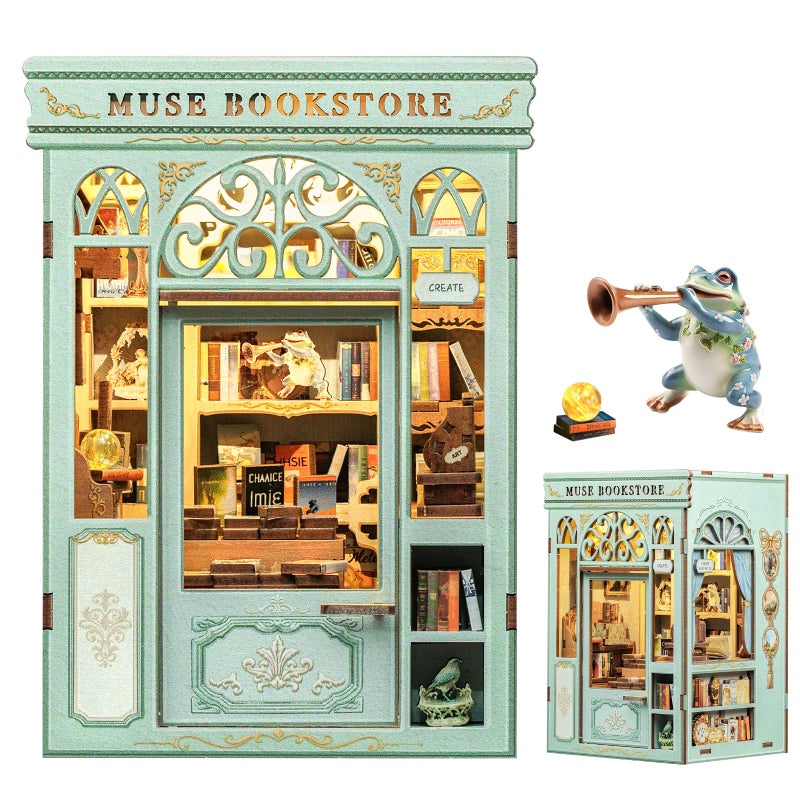 Fsolis Book Nook Kit - DIY Miniature House Kit 3D Puzzles for Adults Beginners Tiny House Mini Booknook Craft Bookshelf Decor, 281 Wooden Pieces, Gifts for Women Teenagers Book Lovers (Muse Bookstore) - Image 1