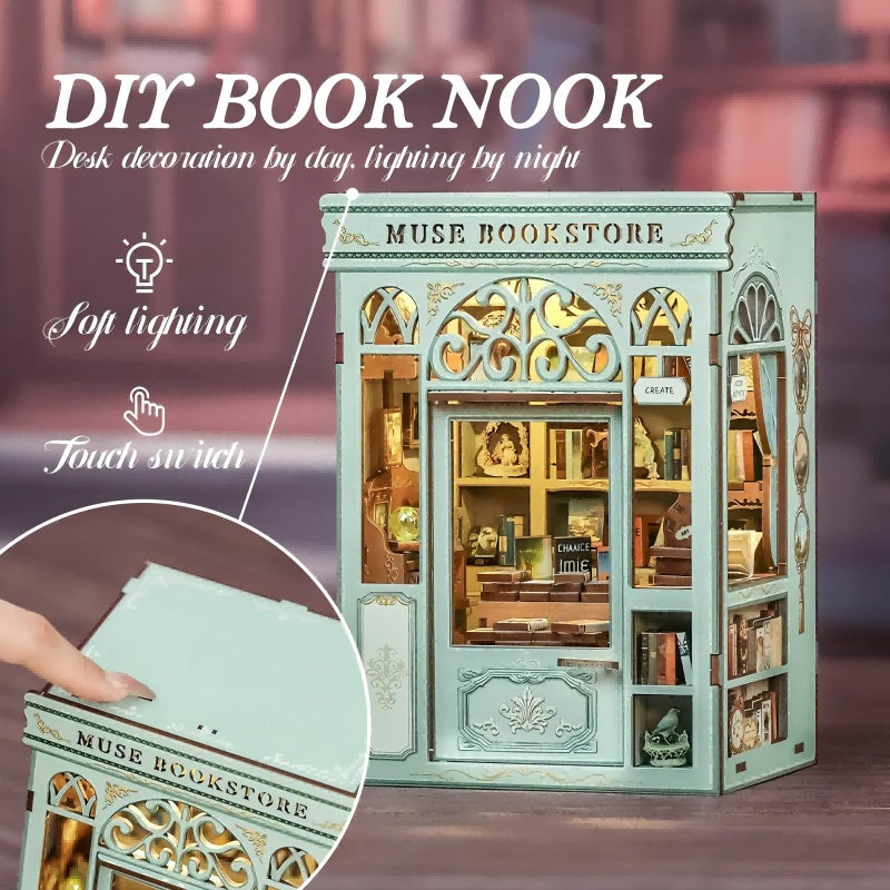 Fsolis Book Nook Kit - DIY Miniature House Kit 3D Puzzles for Adults Beginners Tiny House Mini Booknook Craft Bookshelf Decor, 281 Wooden Pieces, Gifts for Women Teenagers Book Lovers (Muse Bookstore) - Image 5