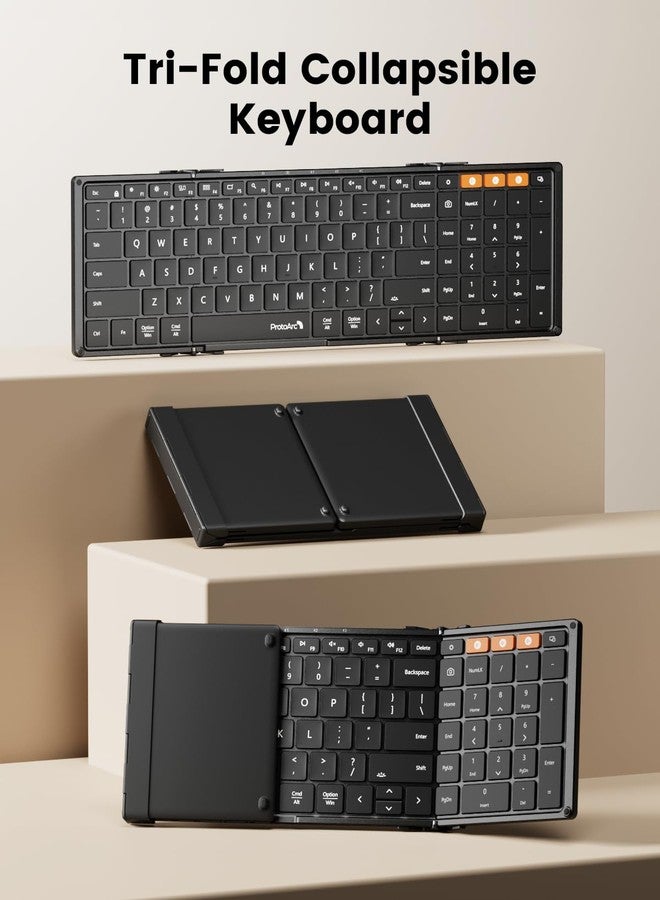 ProtoArc Backlit Foldable Keyboard, XK01 Plus Folding Portable Bluetooth Keyboard for Travel, True Full Size External Wireless Keyboards with Backlight for iPad Tablet Smartphone Laptop - Black - Image 2