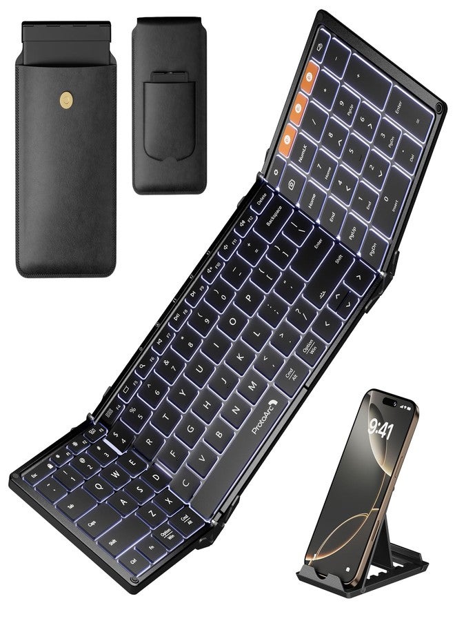 ProtoArc Backlit Foldable Keyboard, XK01 Plus Folding Portable Bluetooth Keyboard for Travel, True Full Size External Wireless Keyboards with Backlight for iPad Tablet Smartphone Laptop - Black - Image 1