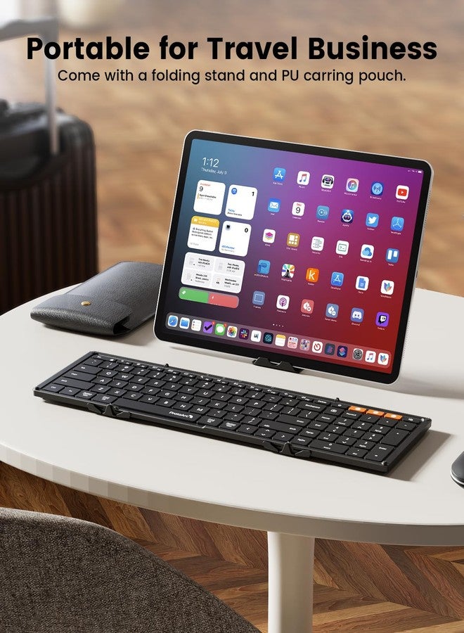 ProtoArc Backlit Foldable Keyboard, XK01 Plus Folding Portable Bluetooth Keyboard for Travel, True Full Size External Wireless Keyboards with Backlight for iPad Tablet Smartphone Laptop - Black - Image 4