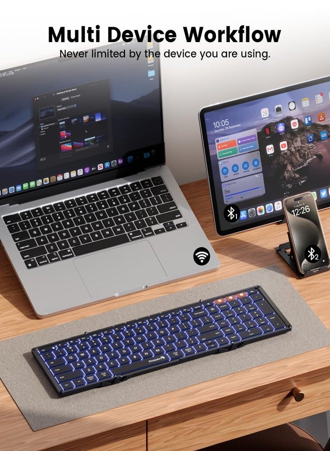 ProtoArc Backlit Foldable Keyboard, XK01 Plus Folding Portable Bluetooth Keyboard for Travel, True Full Size External Wireless Keyboards with Backlight for iPad Tablet Smartphone Laptop - Black - Image 5