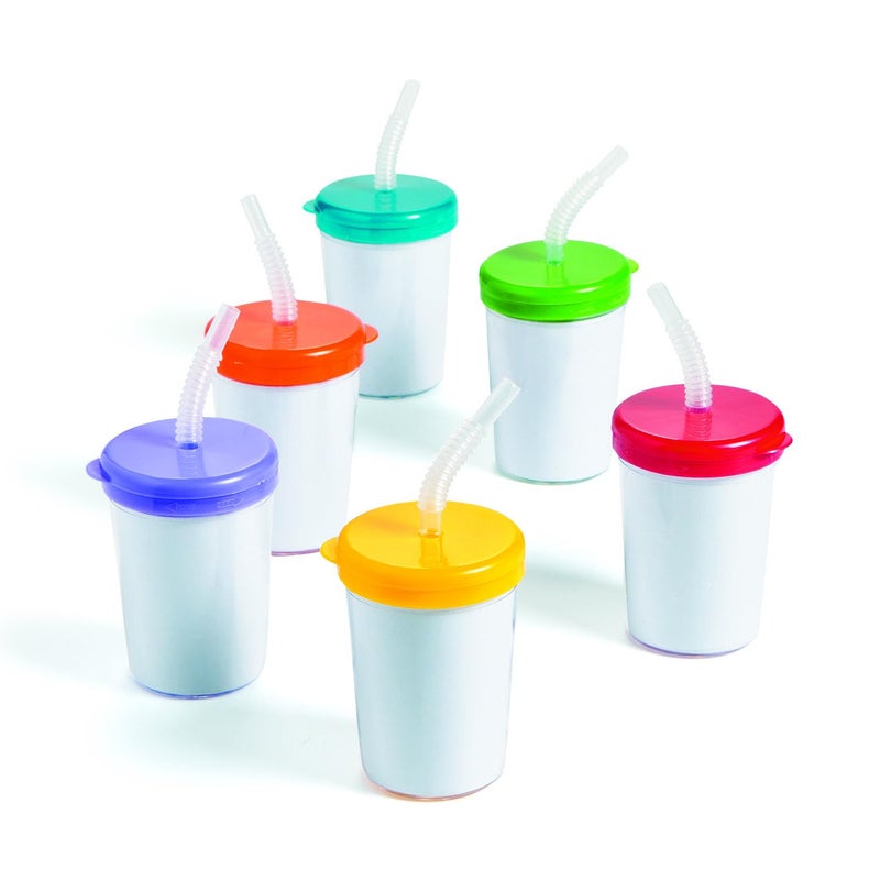 Fun Express Set of 12 Pieces DIY Cups with Lids and Straws for Kids Holds 8 oz BPA Free Plastic Color Your own Craft Party Supplies MultiColor - Image 3