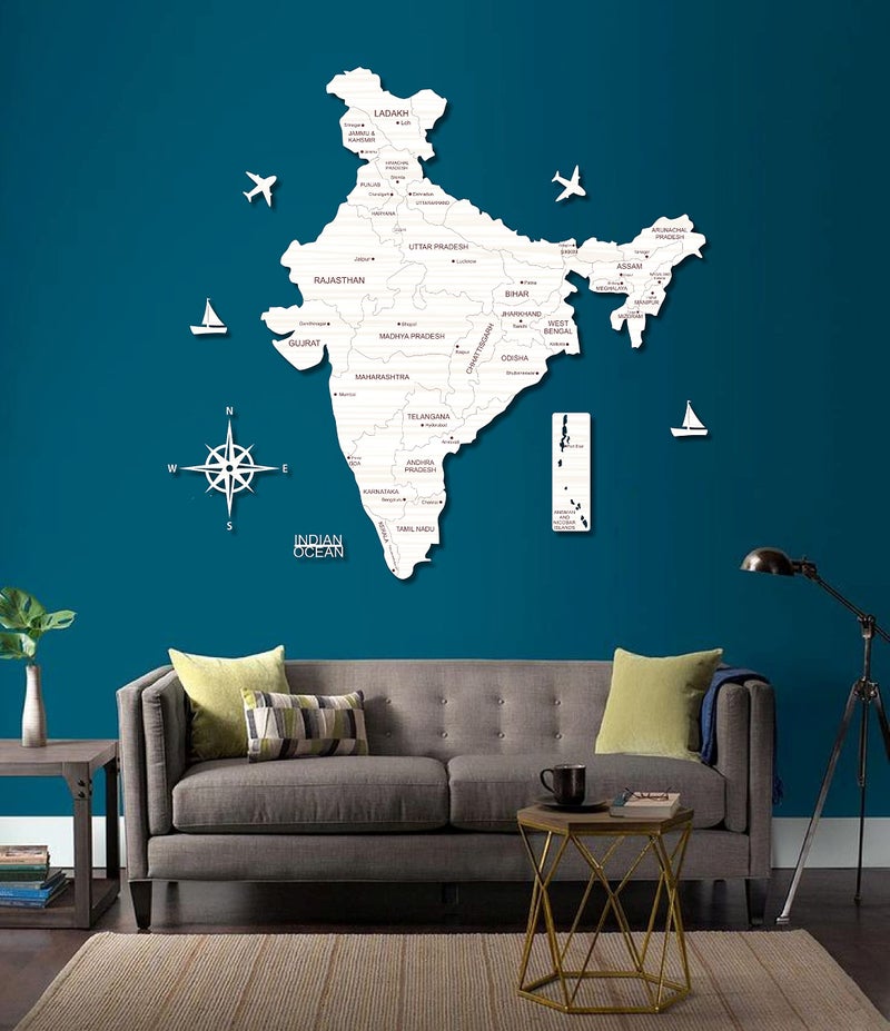 AD INFINITUM® 3D Wooden Map of India | Home Decor | Office Decor | A great gift for travelers | Wall decor State and Capital names with Borders (4x3 feet, White Oak) - Image 2