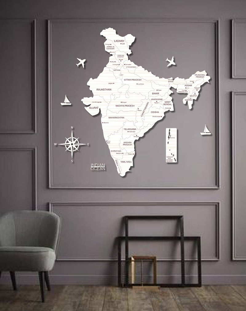 AD INFINITUM® 3D Wooden Map of India | Home Decor | Office Decor | A great gift for travelers | Wall decor State and Capital names with Borders (4x3 feet, White Oak) - Image 3