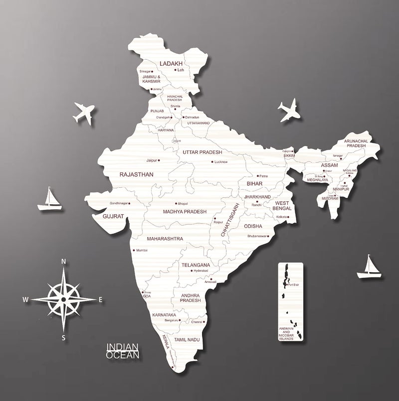 AD INFINITUM® 3D Wooden Map of India | Home Decor | Office Decor | A great gift for travelers | Wall decor State and Capital names with Borders (4x3 feet, White Oak) - Image 1