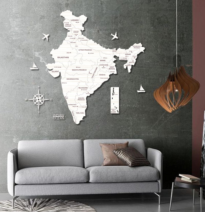 AD INFINITUM® 3D Wooden Map of India | Home Decor | Office Decor | A great gift for travelers | Wall decor State and Capital names with Borders (4x3 feet, White Oak) - Image 4
