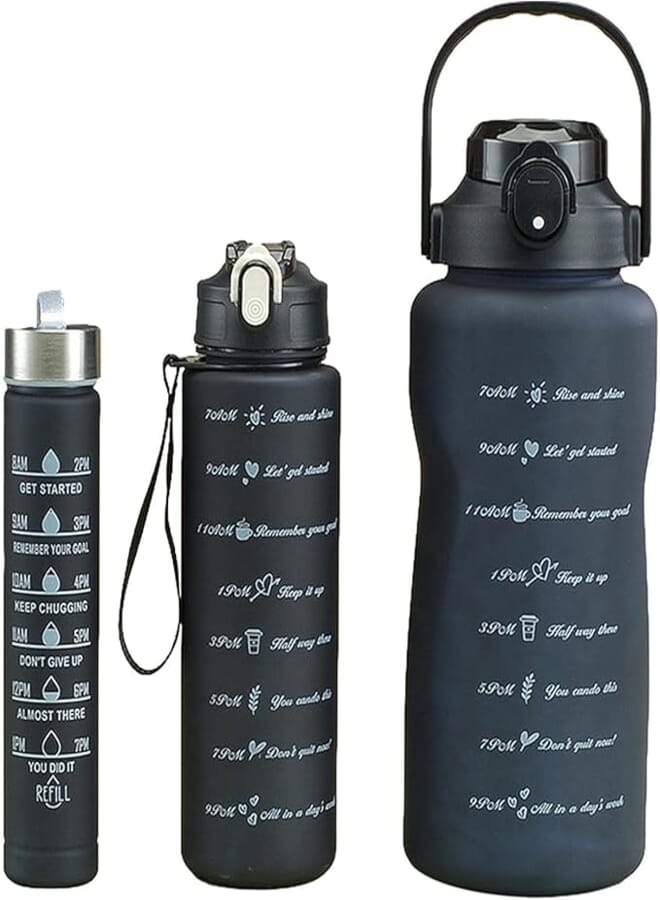 Spaceshoop Motivational Sport Water Bottles Set 3 Pieces 2L-1L-500ML (Black)