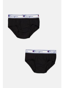 Champion Kids Boy 2 Packs Brand Logo Brief, Black  - Image 1