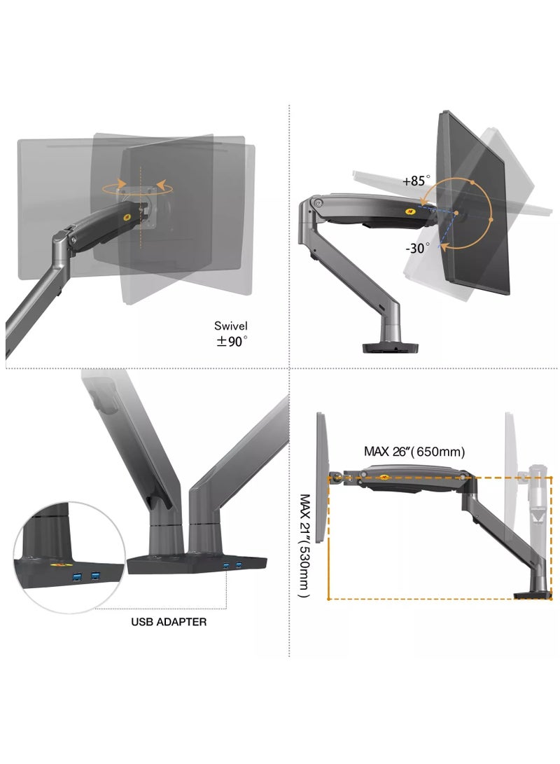 NB NORTH BAYOU North Bayou NB F160 Dual Monitor Mount for 17-27 Inch Screens, Height Adjustable Arm and Full Motion Gas Spring, Supports 75/100mm VESA Mount Holes with Load Capacity 4.4~100lbs (2-9kg) Per Monitor by North Bayou - Image 3