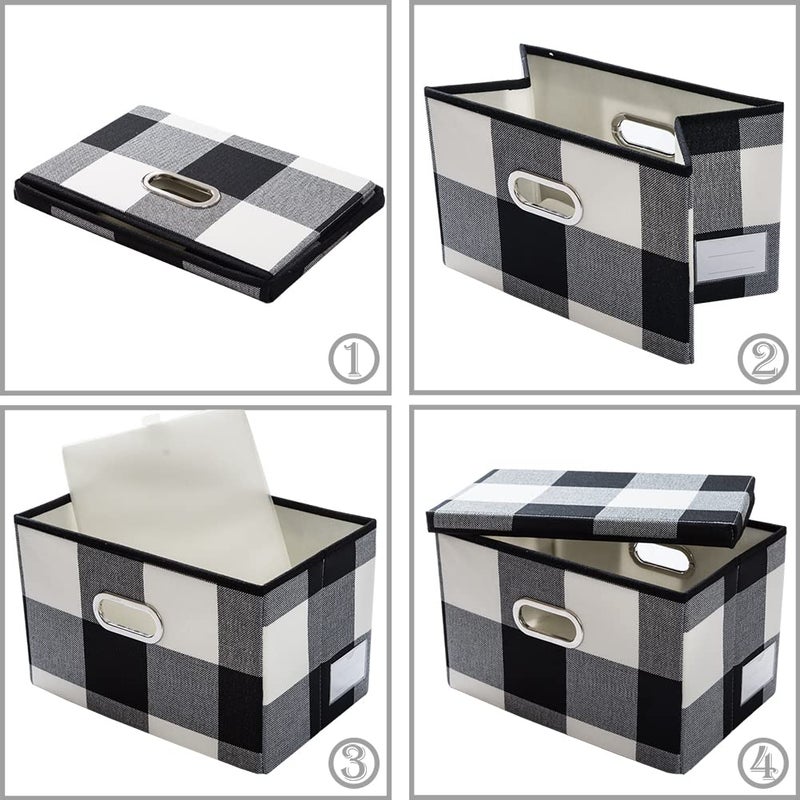 PRANDOM Collapsible Storage Bin with Lid [3-Pack] Fabric Foldable Storage Box Organizer Container Basket Cube with Cover for Home Bedroom Closet Office Nursery Black and White Grid(14.9x9.8x9.8) - Image 4