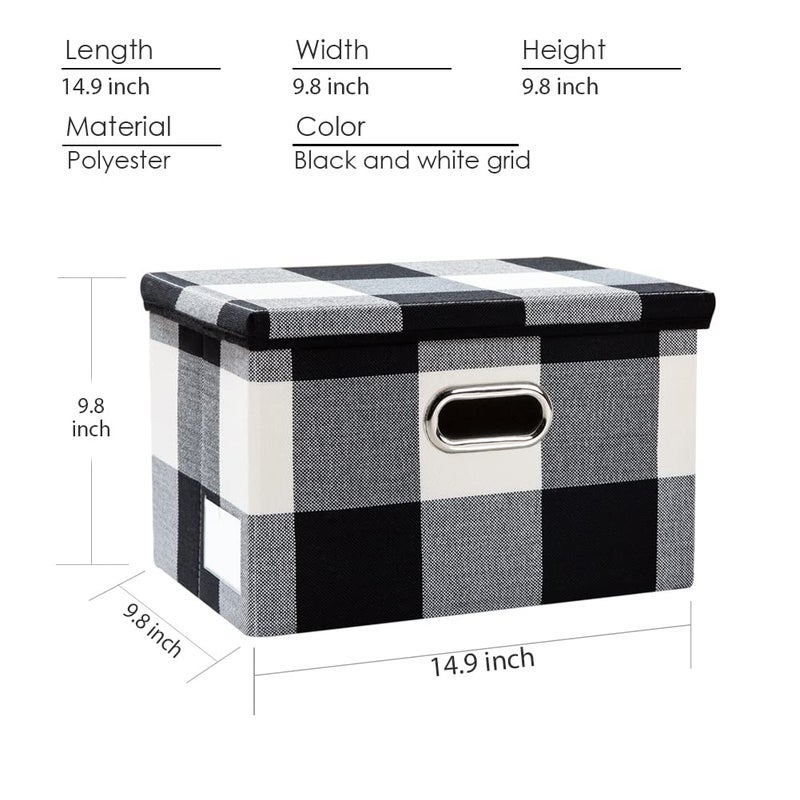 PRANDOM Collapsible Storage Bin with Lid [3-Pack] Fabric Foldable Storage Box Organizer Container Basket Cube with Cover for Home Bedroom Closet Office Nursery Black and White Grid(14.9x9.8x9.8) - Image 3