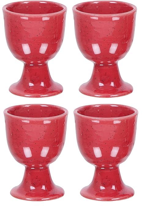 Qimacplus Elevate Your Breakfast Experience Soft Boiled Egg Holder Set Stylish Ceramic Egg Cups Perfect Housewarming Gift Set of 4 (Red Matt) - Image 1