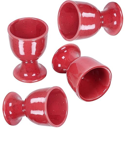 Qimacplus Elevate Your Breakfast Experience Soft Boiled Egg Holder Set Stylish Ceramic Egg Cups Perfect Housewarming Gift Set of 4 (Red Matt) - Image 2