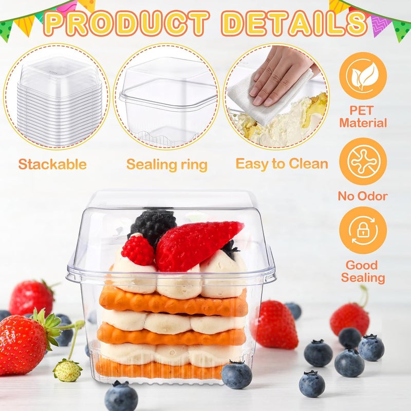 Jingmore 400 Pcs Plastic Dessert Cups with Lids and Spoons 8 oz 9 oz Clear Dessert Parfait Appetizer Cups Square Disposable Party Serving for Yogurt Puddings Fruits Ice Creams Cakes - Image 3