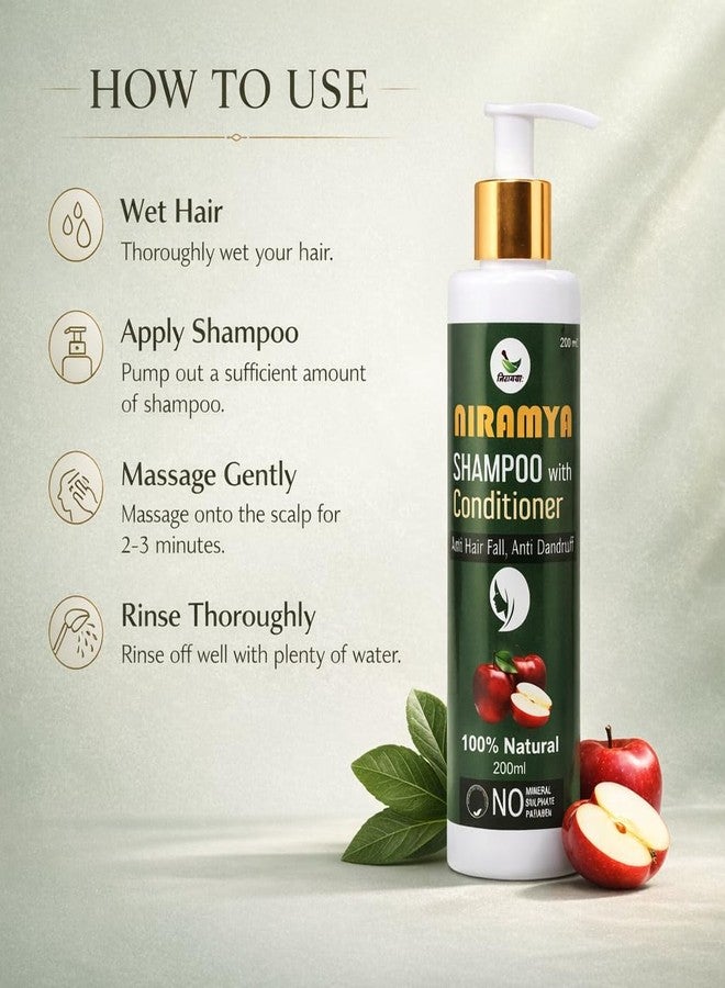 Niramya Anti Hair Fall Shampoo with Conditioner 200 ml | Sulphate & Paraben Free Herbal Shampoo | Controls Dandruff & Improves Hair Texture | For Men & Women - Image 3