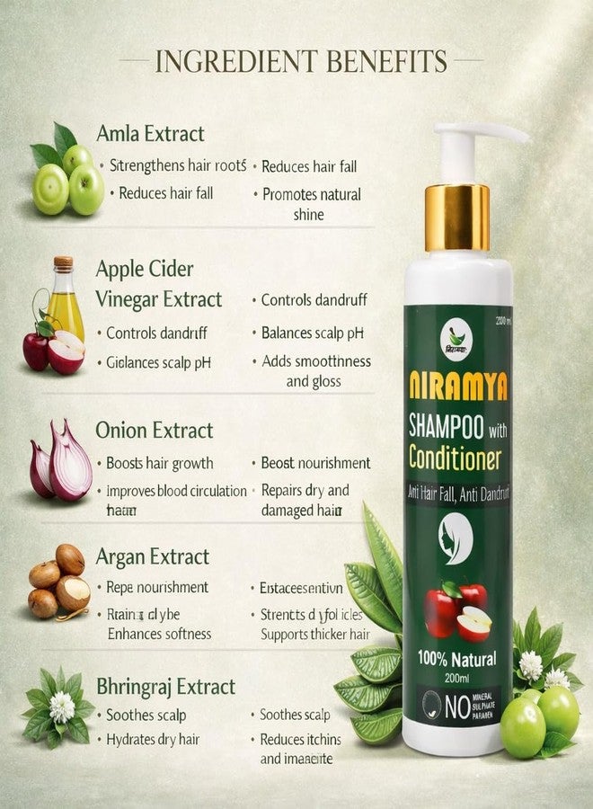 Niramya Anti Hair Fall Shampoo with Conditioner 200 ml | Sulphate & Paraben Free Herbal Shampoo | Controls Dandruff & Improves Hair Texture | For Men & Women - Image 4