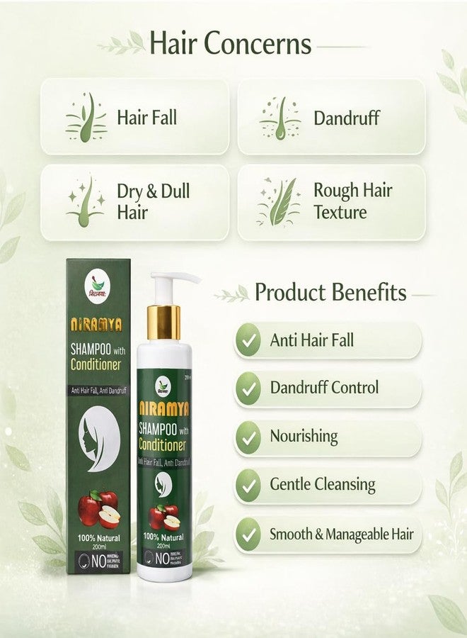 Niramya Anti Hair Fall Shampoo with Conditioner 200 ml | Sulphate & Paraben Free Herbal Shampoo | Controls Dandruff & Improves Hair Texture | For Men & Women - Image 2
