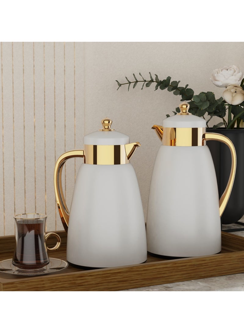 Refan Thermos set for Tea and Coffee Elegant and Modern White/gold 1 L/0.6 L