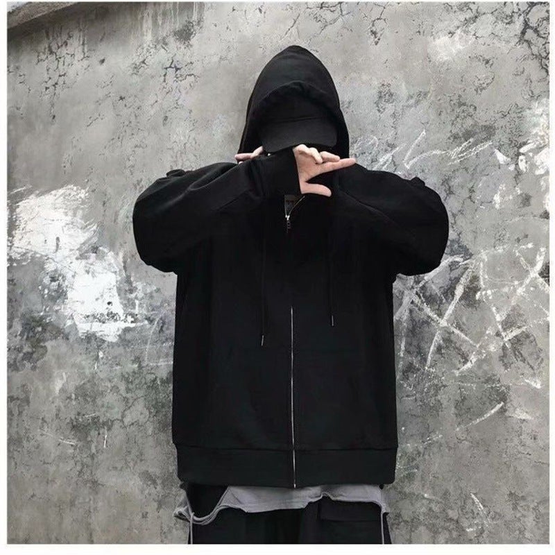 Grey Zipper Sweatshirt Men'S All-Match Lazy Sports Basketball Jacket Hooded Autumn Thin Student Loose Large Size - Image 1