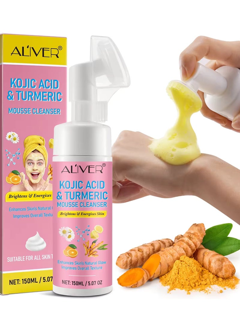 ALIVER 150 مل من موس التنظيف بحمض الكوجيك والكركم رغوة التنظيف بحمض الكوجيك والكركم تقلل من البقع الداكنة تساعد على توازن زيت البشرة والماء تتلاشى البقع تزيل الكيراتين الزائد تنظف الزيت تنقي المسام - Image 3