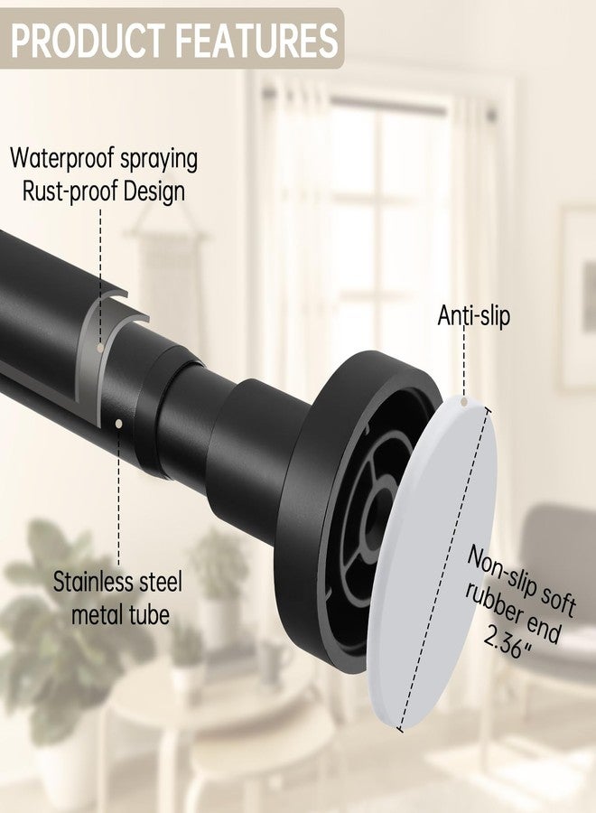 BRIOFOX Shower Curtain Rod Adjustable 18-78 Inch, Stainless Steel Spring Tension Shower Rod No Drilling Non Slip, Matte Black - Image 2