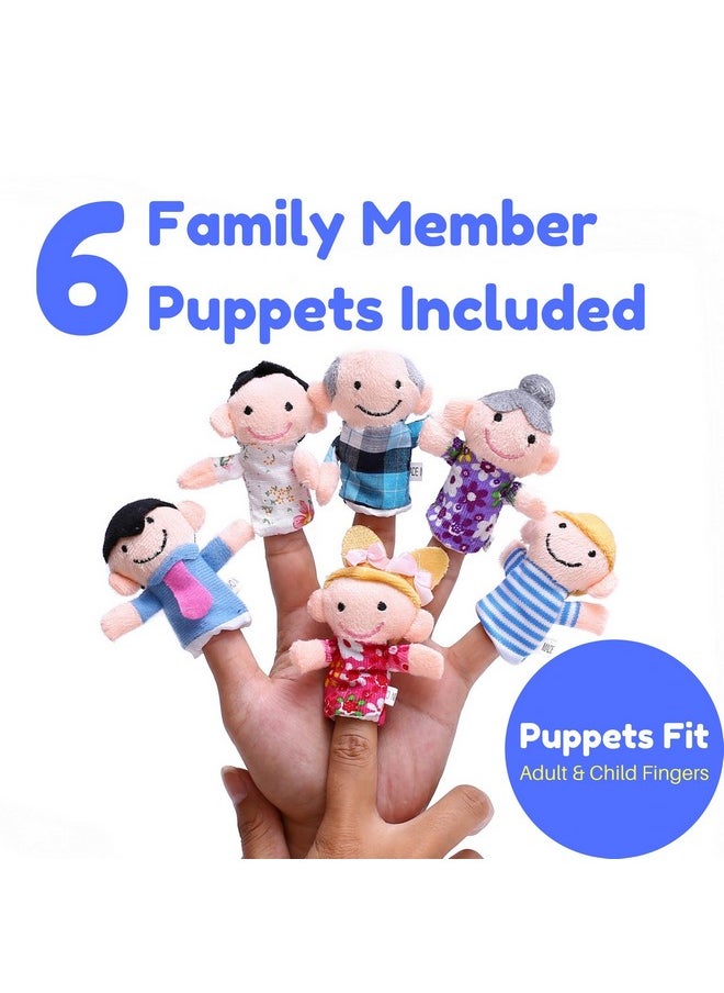 BETTERLINE Finger Puppet Theater Stage By Better Line - Set Includes 6 Finger Family Puppets - Portable Plush Finger Puppet Theater Is The Best Preschool Kids (Blue)  - Image 3