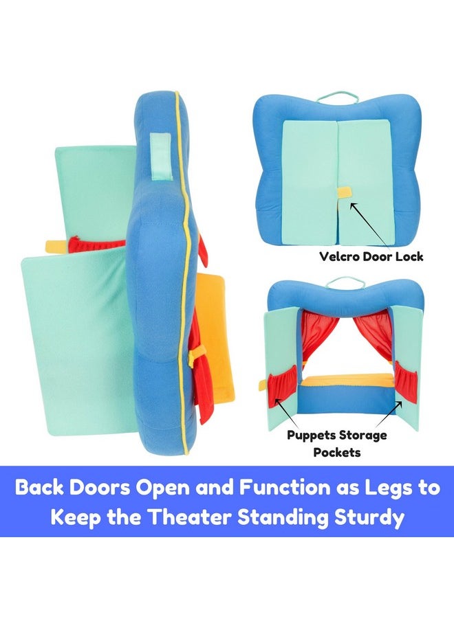 BETTERLINE Finger Puppet Theater Stage By Better Line - Set Includes 6 Finger Family Puppets - Portable Plush Finger Puppet Theater Is The Best Preschool Kids (Blue)  - Image 4