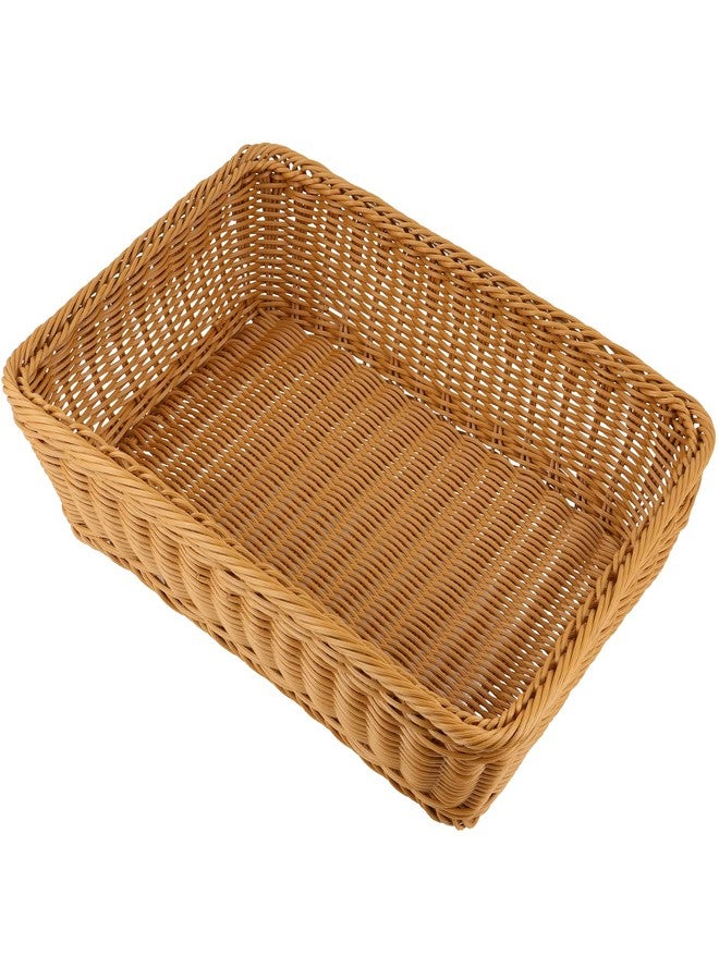 SHEUTSAN 3 Pack 15.7 x 11.8 Inch Poly Wicker Woven Bread Baskets, Rectangle Handmade Rattan Woven Pantry Organizer Storage Basket for Bread Vegetable Fruit Food, Brown - Image 4