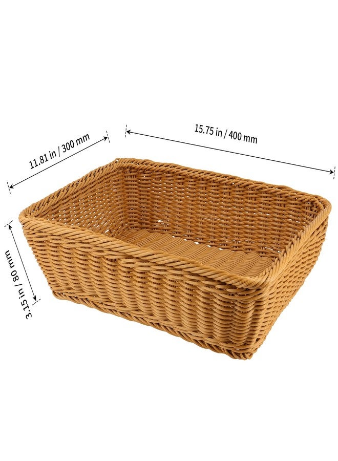 SHEUTSAN 3 Pack 15.7 x 11.8 Inch Poly Wicker Woven Bread Baskets, Rectangle Handmade Rattan Woven Pantry Organizer Storage Basket for Bread Vegetable Fruit Food, Brown - Image 2
