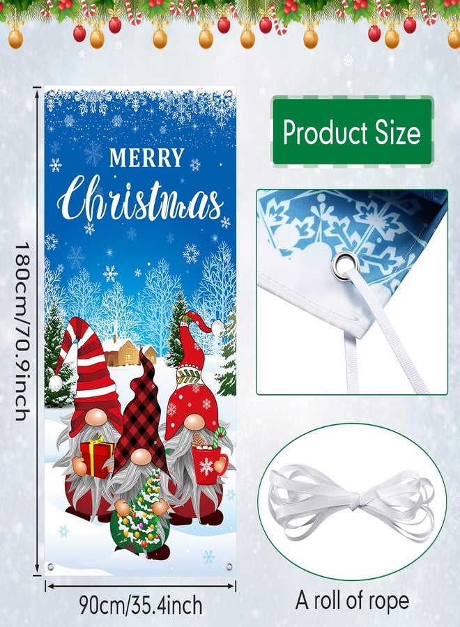 Tiamon Christmas Gnome Door Cover Merry Christmas Front Door Decoration Winter Dwarf Hanging Banner Gnome Background Photo Booth Prop for Holiday Indoor Outdoor Party Supplies 70.9 x 35.4 Inches (Blue) - Image 2