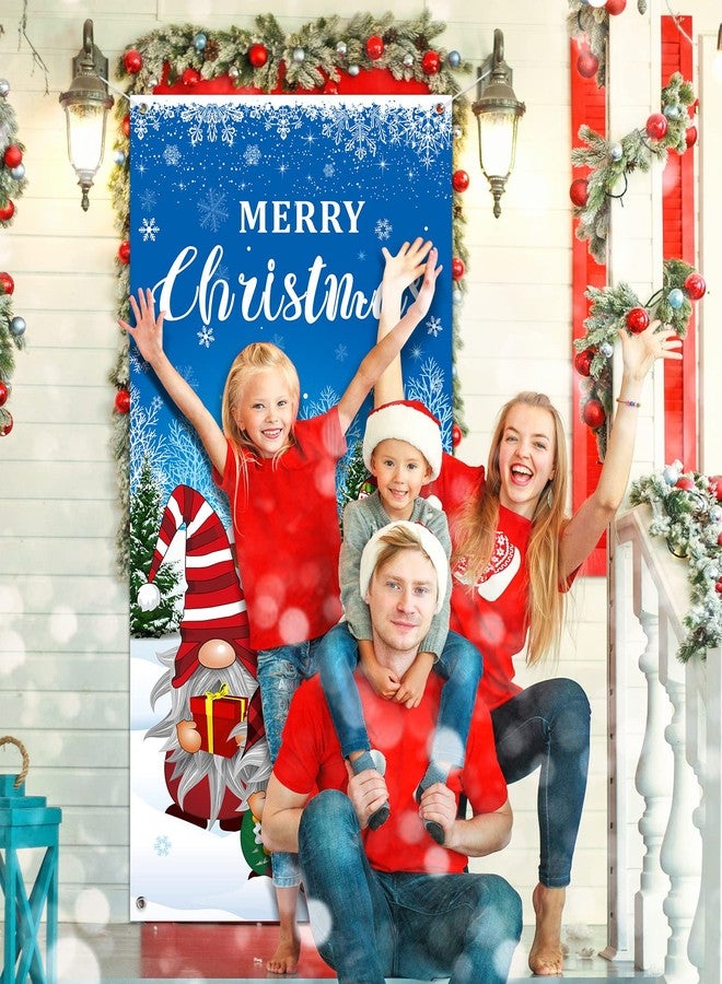 Tiamon Christmas Gnome Door Cover Merry Christmas Front Door Decoration Winter Dwarf Hanging Banner Gnome Background Photo Booth Prop for Holiday Indoor Outdoor Party Supplies 70.9 x 35.4 Inches (Blue) - Image 5