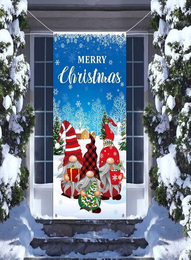 Tiamon Christmas Gnome Door Cover Merry Christmas Front Door Decoration Winter Dwarf Hanging Banner Gnome Background Photo Booth Prop for Holiday Indoor Outdoor Party Supplies 70.9 x 35.4 Inches (Blue) - Image 4