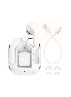 Wireless Earbuds, Bluetooth Headphones with Noise Cancellation, In-ear Earbuds, Translucent Earphones with Touch Control, Built-in Microphone, LED Digital Display and Charging Case | White